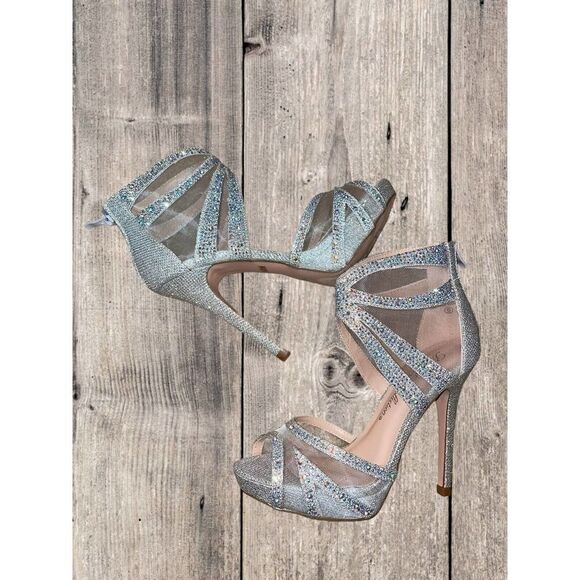 De Blossom Daisy-18 Silver Bedazzled Platform Heel Peeptoe Women’s Size 6 - Picture 7 of 10